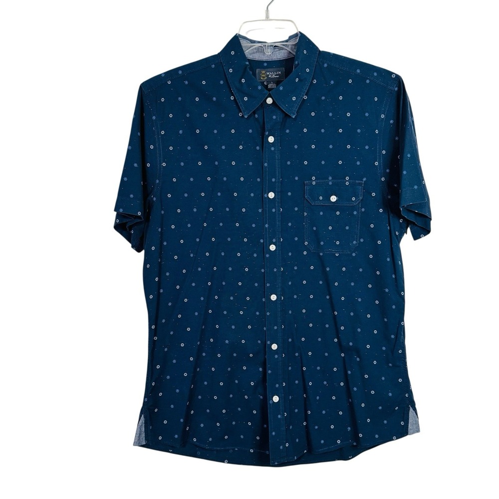 Wallin Brothers Shirt Men Blue L Floral Button Down Short Sleeve
